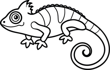 Outlined Chameleon Illustration Featuring a Curled Tail