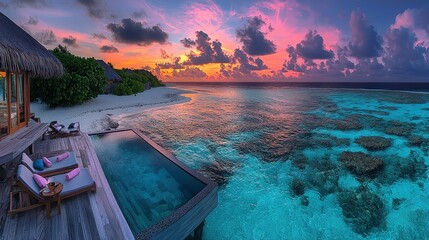 Maldives Sunset Paradise: Luxury Overwater Bungalow with Infinity Pool