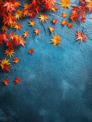 Autumnal Serenity Vibrant Maple Leaves on Textured Slate Surface Capturing Seasonal Beauty and Natural Elegance with a Top Down View