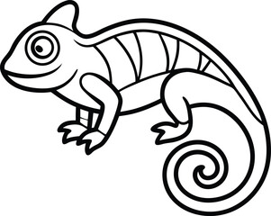 Outlined Chameleon Illustration Featuring a Curled Tail