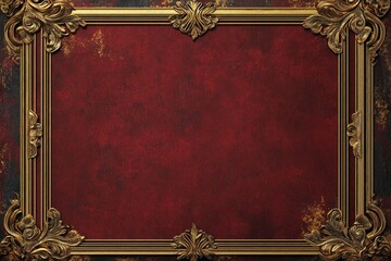 Golden ornate frame framing red textured background, creating elegant and vintage design