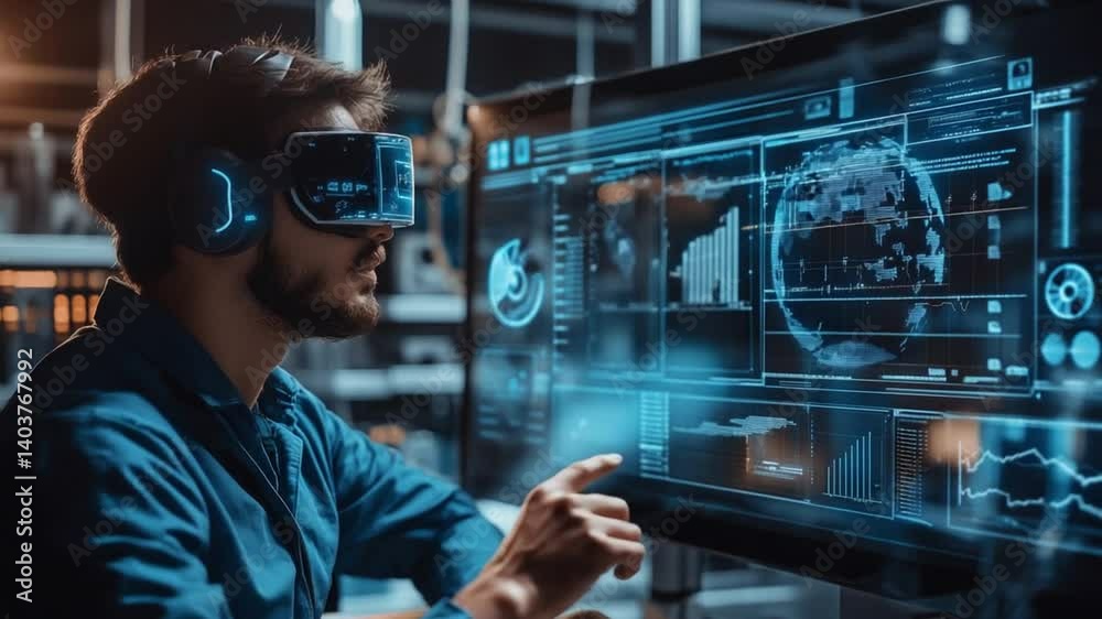 Poster innovative technologist utilizing virtual reality and advanced data visualization