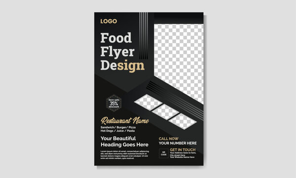  Modern and minimalist A4 size food flyer restaurant Vector template design. Marketing social media post. multiple food new menu design. New clean food flyer design with abstract shapes.