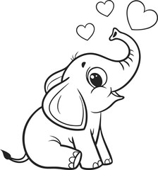 Cute Cartoon Baby Elephant With Hearts and Playful Expression

