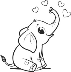 Cute Cartoon Baby Elephant With Hearts and Playful Expression

