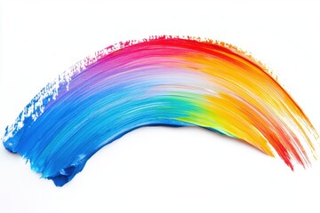 Vibrant rainbow paint stroke on white canvas creates a colorful arc of artistic expression and creative design for backgrounds and abstract concepts