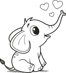 Cute Cartoon Baby Elephant With Hearts and Playful Expression

