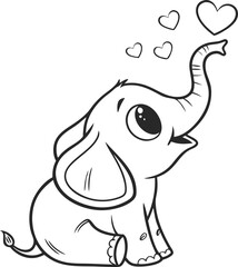 Cute Cartoon Baby Elephant With Hearts and Playful Expression

