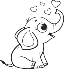 Cute Cartoon Baby Elephant With Hearts and Playful Expression

