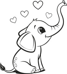 Cute Cartoon Baby Elephant With Hearts and Playful Expression

