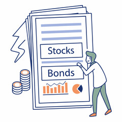Financial analyst reviewing stocks and bonds market data  