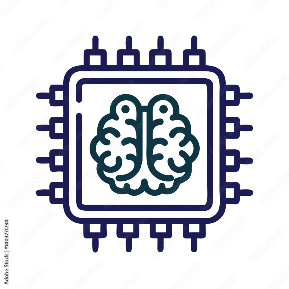 Poster Microchip with Brain Icon Representing Artificial Intelligence and Cognitive Computing
