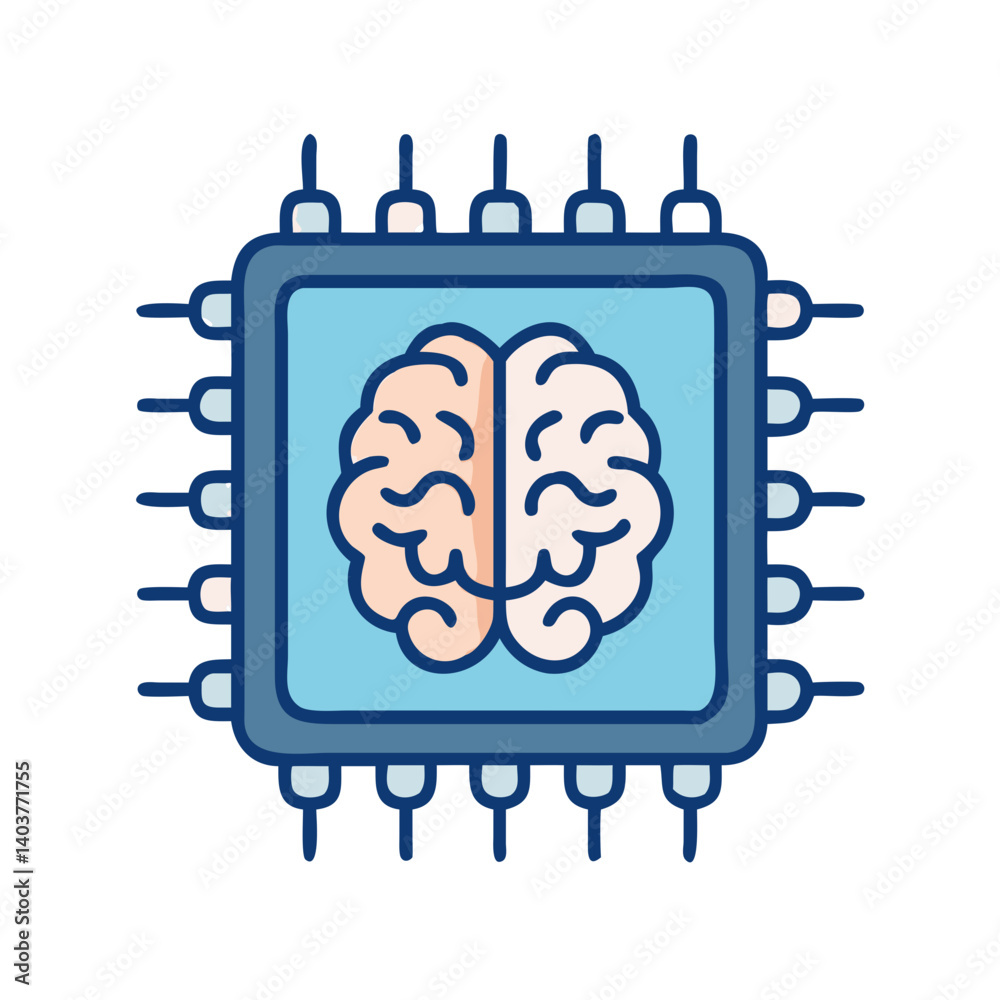Poster Microchip with Brain Icon Representing Artificial Intelligence and Cognitive Computing