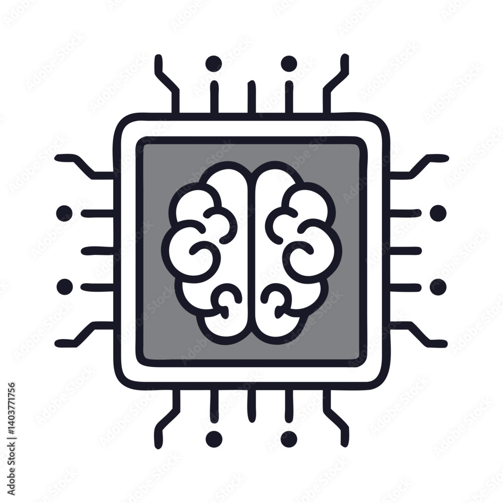 Poster Microchip with Brain Icon Representing Artificial Intelligence and Cognitive Computing