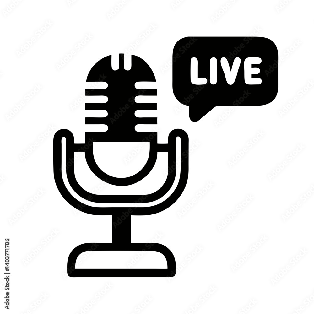 Poster microphone icon representing broadcasting and live audio recording