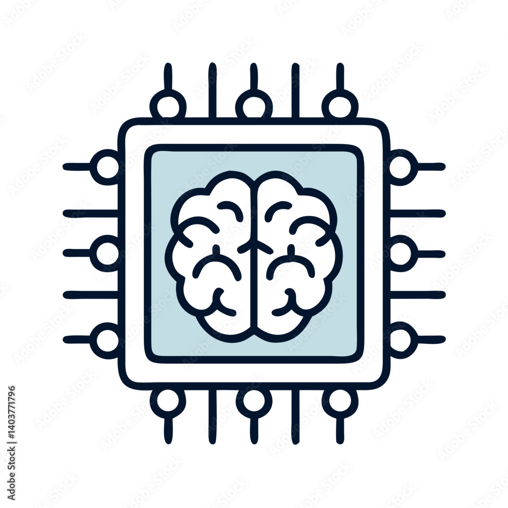 Poster Microchip with Brain Icon Representing Artificial Intelligence and Cognitive Computing