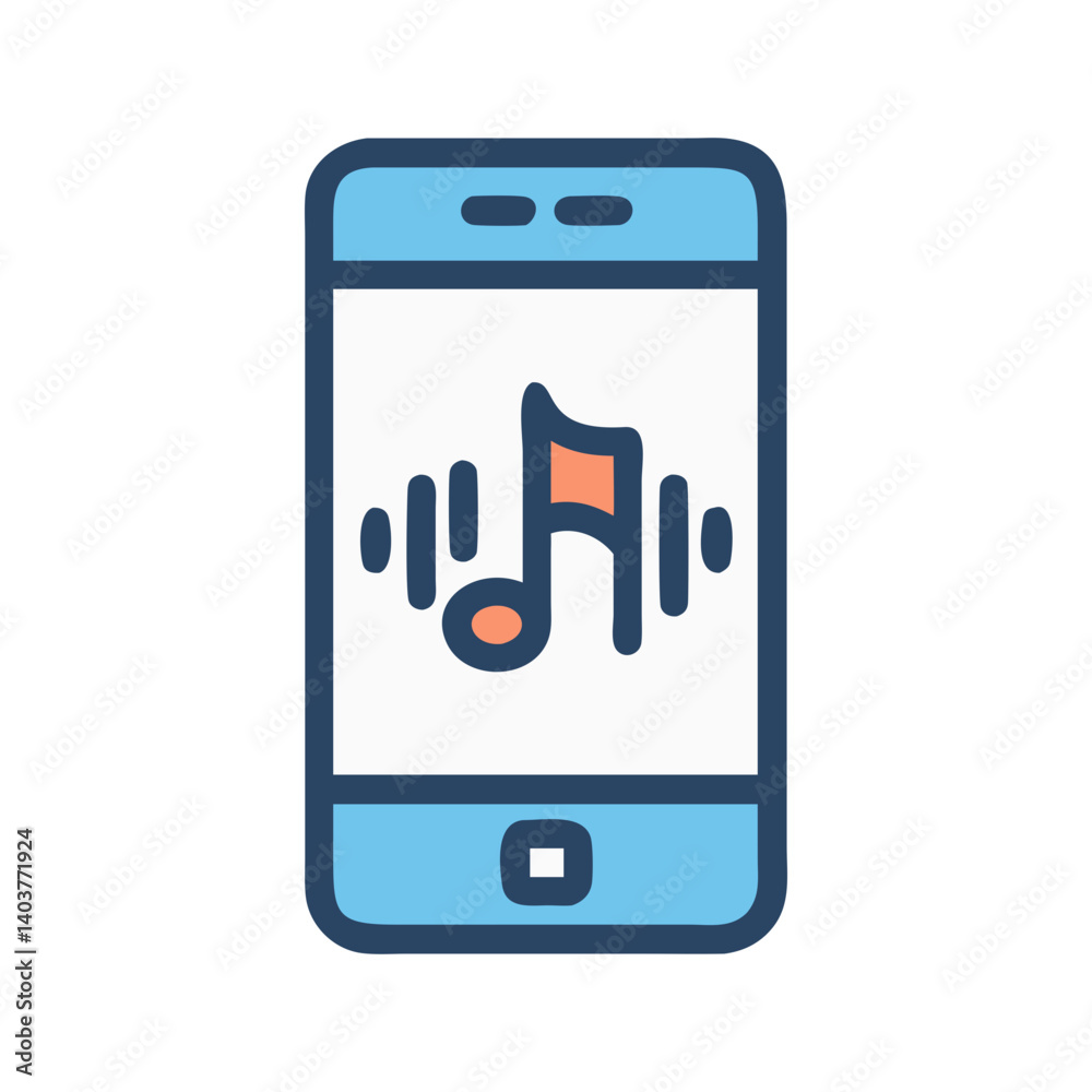 Aufkleber mobile device with audio icon representing music playback and streaming on smartphones