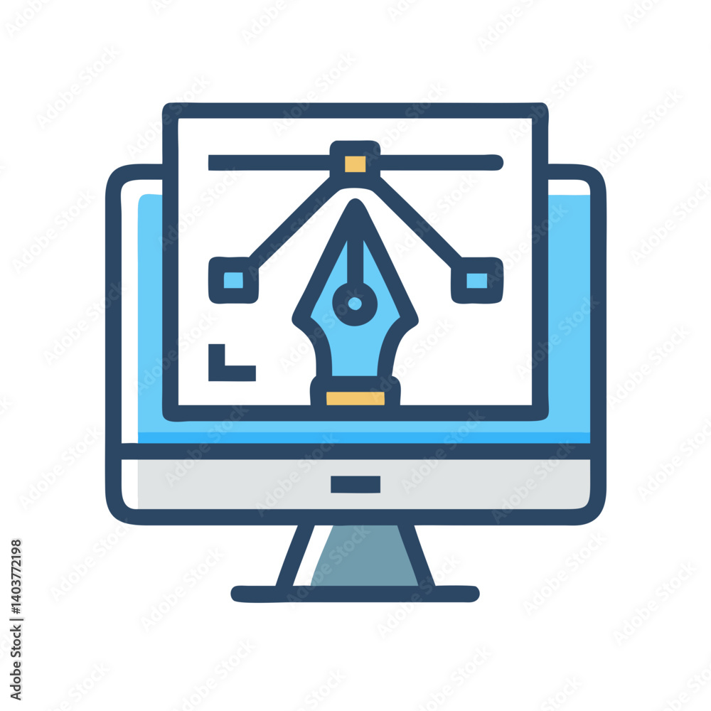 Poster Monitor with Pen Tool Icon Representing Graphic Design and Digital Illustration Tools
