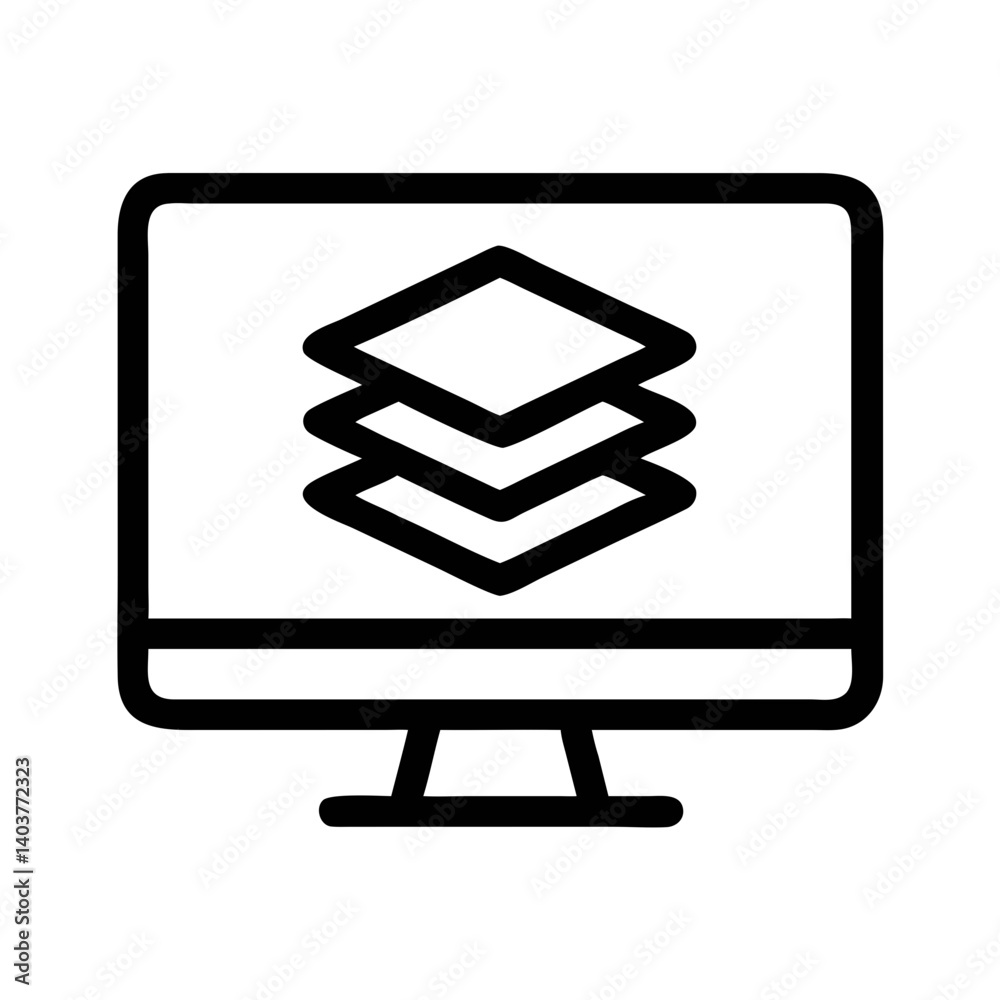 Poster Monitor with Stacked Layers Icon Representing Web Design Structure and UI Component Management