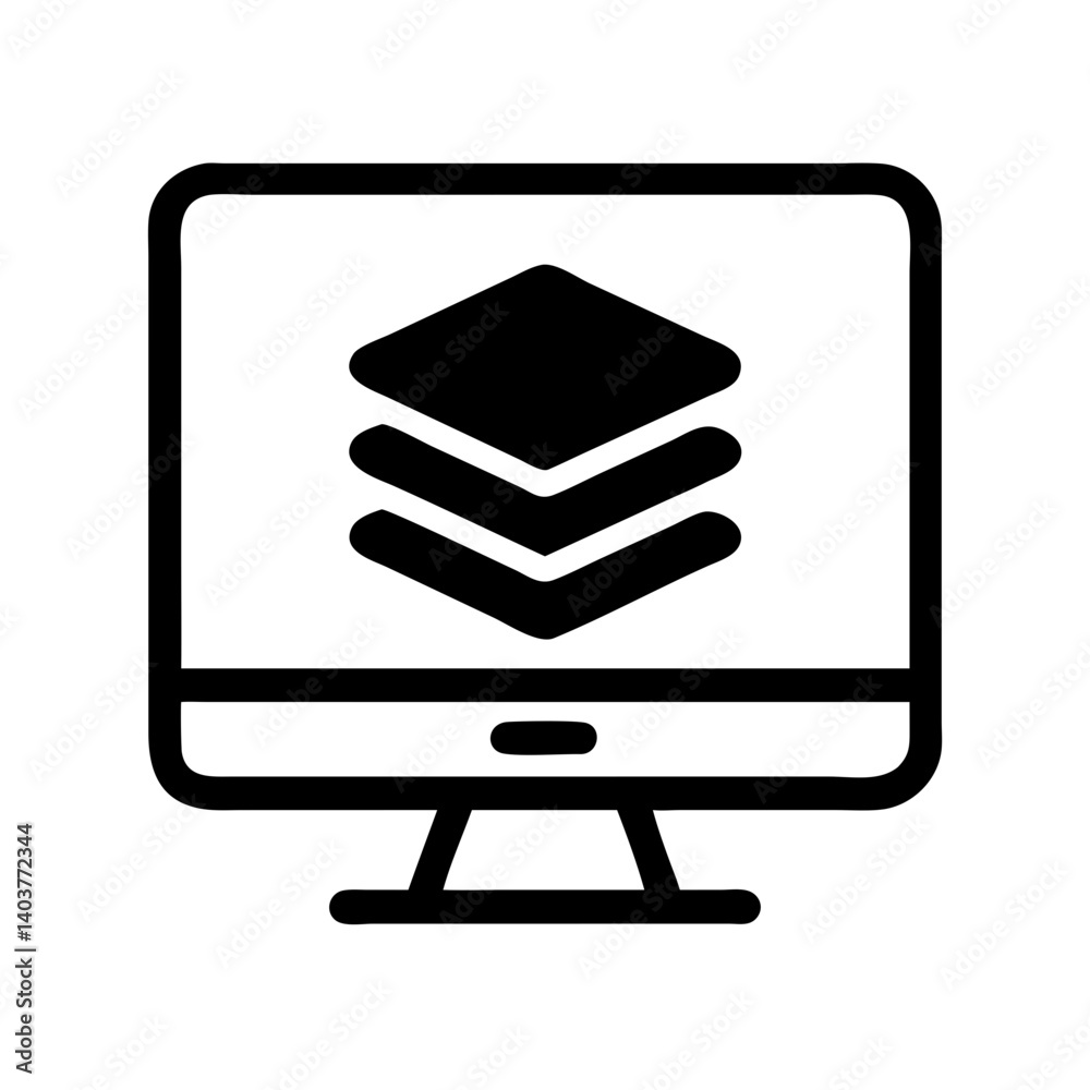 Poster Monitor with Stacked Layers Icon Representing Web Design Structure and UI Component Management