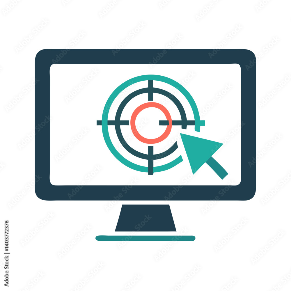 Aufkleber monitor with target and cursor icon representing digital marketing and user interaction analytics