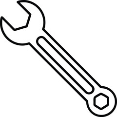 Line Art Style Wrench, Mechanical Tool with Two Ends and Transparent Background