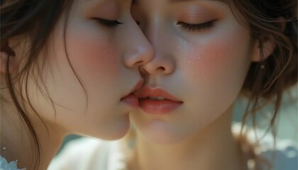 Obraz premium Soft Kiss Two Women Tender Romantic Portrait