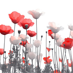 Obraz premium Vibrant red and white poppies in a glitch art field serene beauty and digital distortion