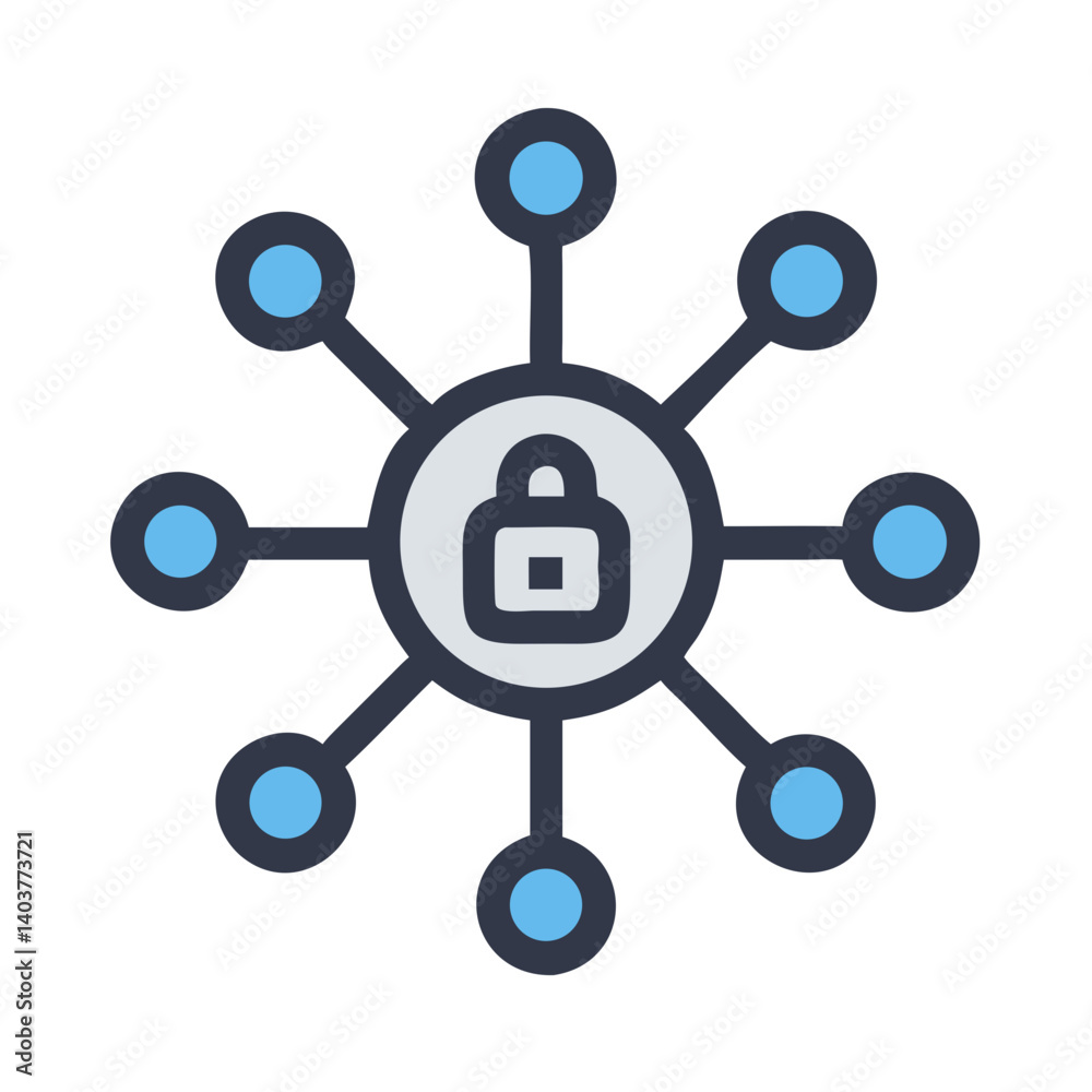 Poster Network with Central Node Icon Representing Digital Connectivity and Data Hub