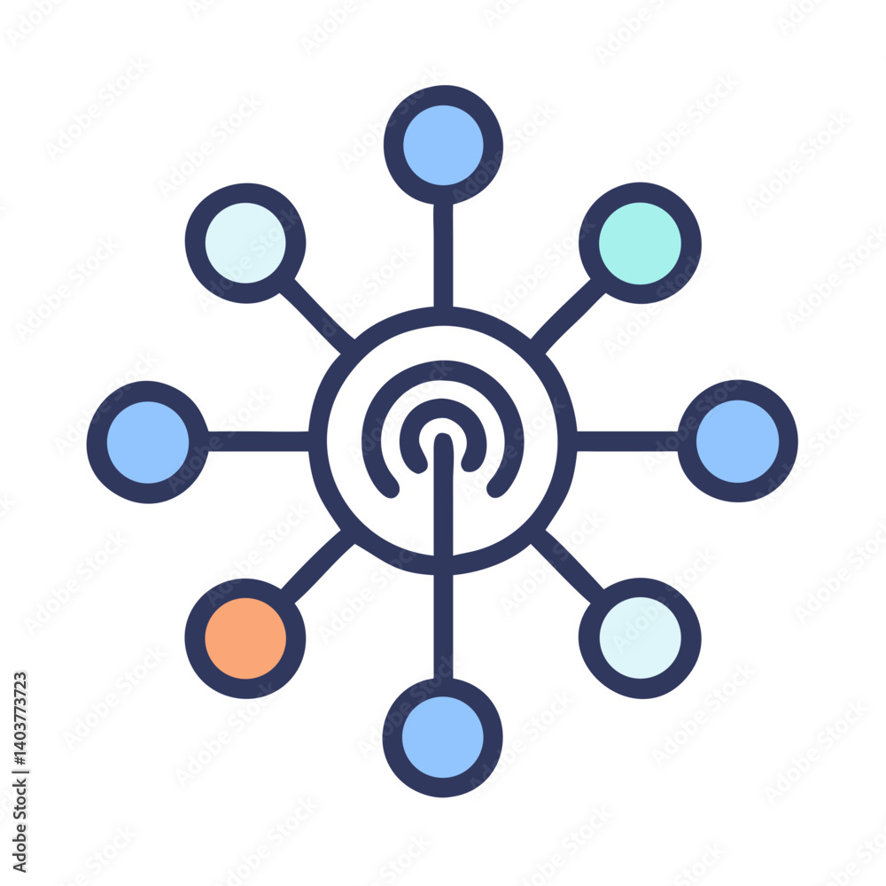 Poster Network with Central Node Icon Representing Digital Connectivity and Data Hub