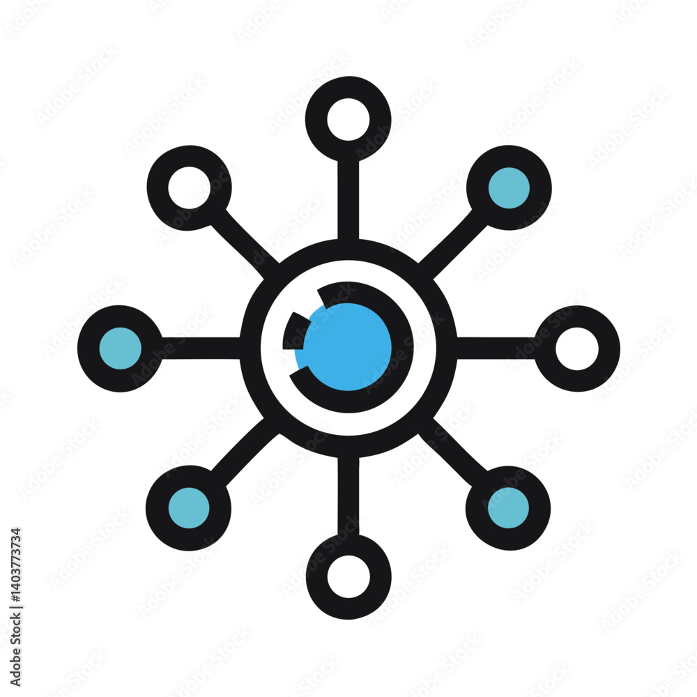 Poster Network with Central Node Icon Representing Digital Connectivity and Data Hub