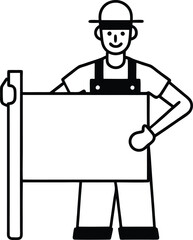 Line art Farmer Holding Signboard with Transparent Background