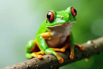 Green tree frog perched on white, vibrant skin, animal, copy space, animal photography