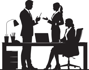 Silhouette of a Business Meeting  in Discussion at an Office Desk