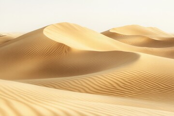 Vast, undulating sand dunes stretch across the desert landscape