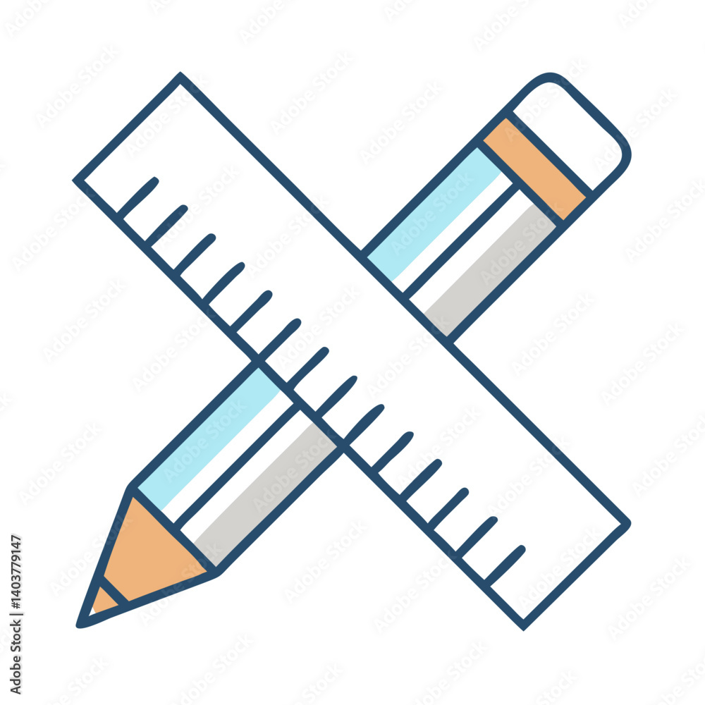 Poster Pencil and Ruler Icon Representing Technical Drawing and Precision Design