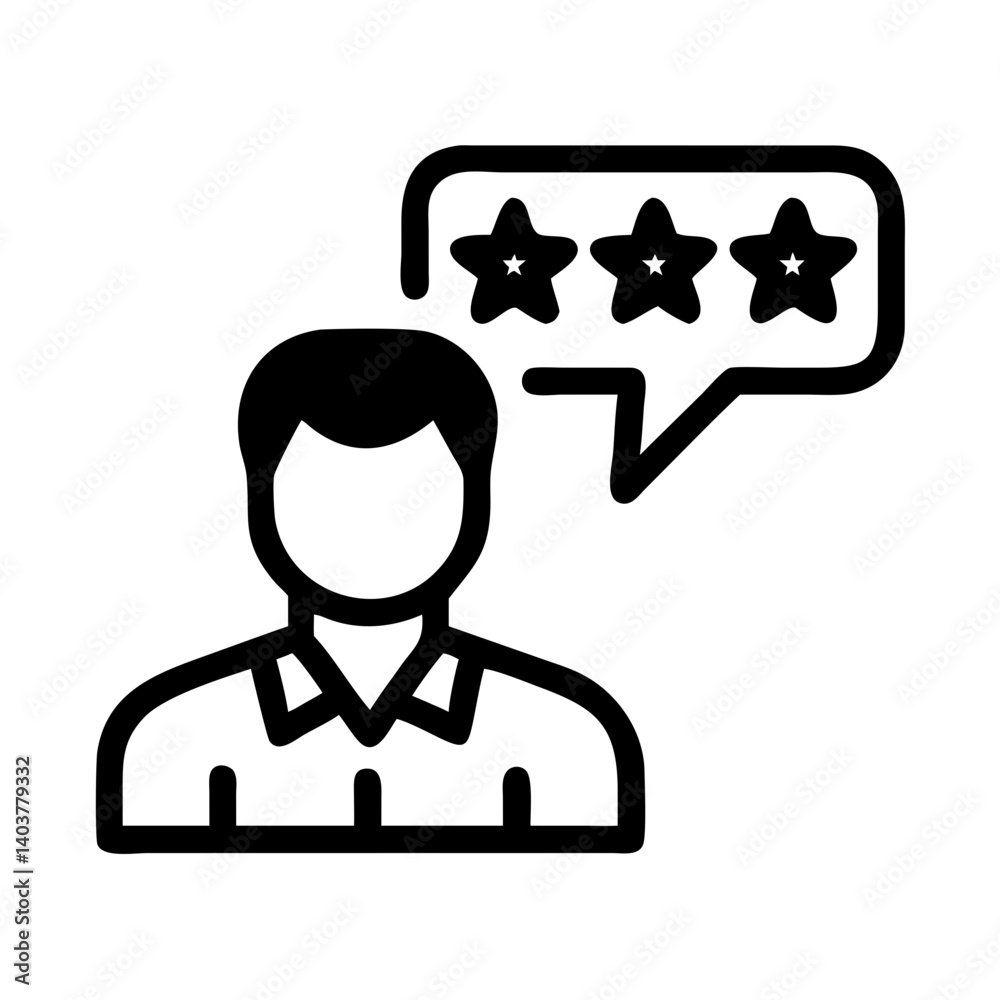 Poster person with stars icon representing customer feedback and user rating experience