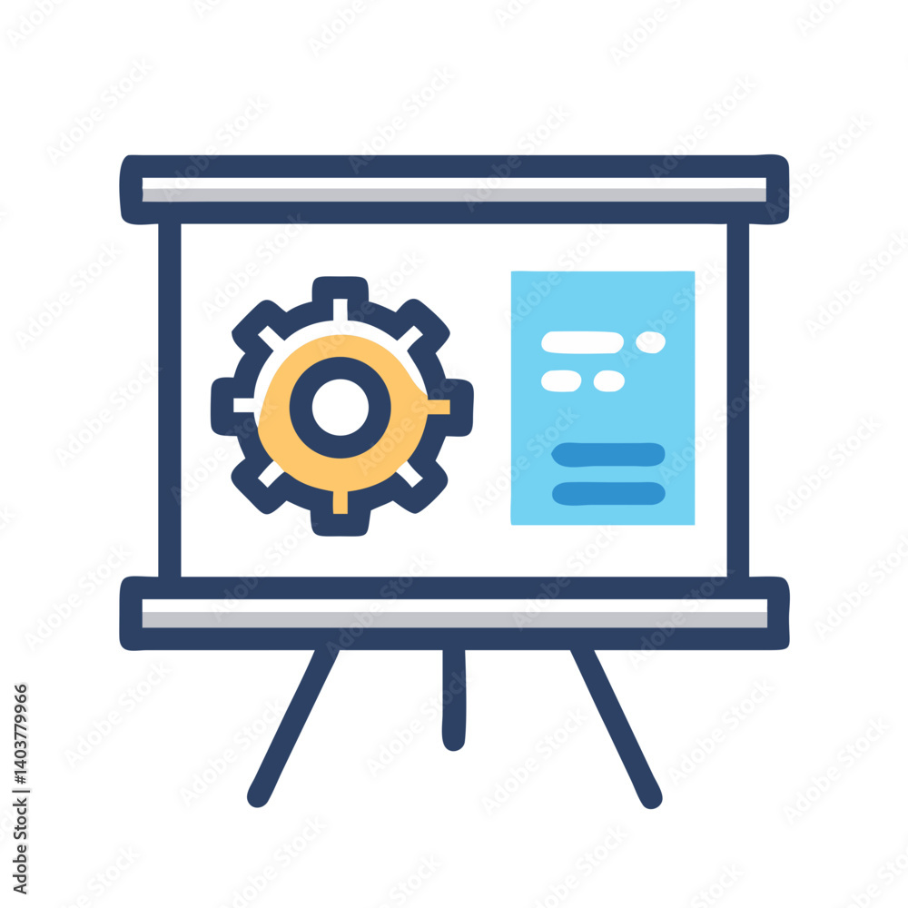 Poster Presentation Screen with Gear Icon Representing Technical Demonstration and System Configuration