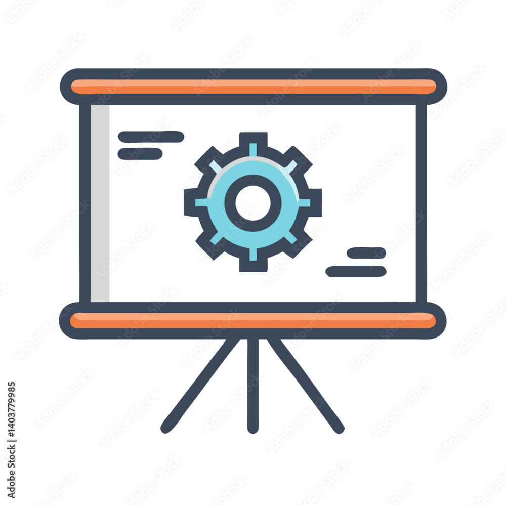 Aufkleber Presentation Screen with Gear Icon Representing Technical Demonstration and System Configuration