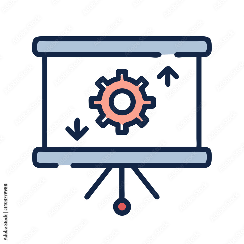 Poster Presentation Screen with Gear Icon Representing Technical Demonstration and System Configuration