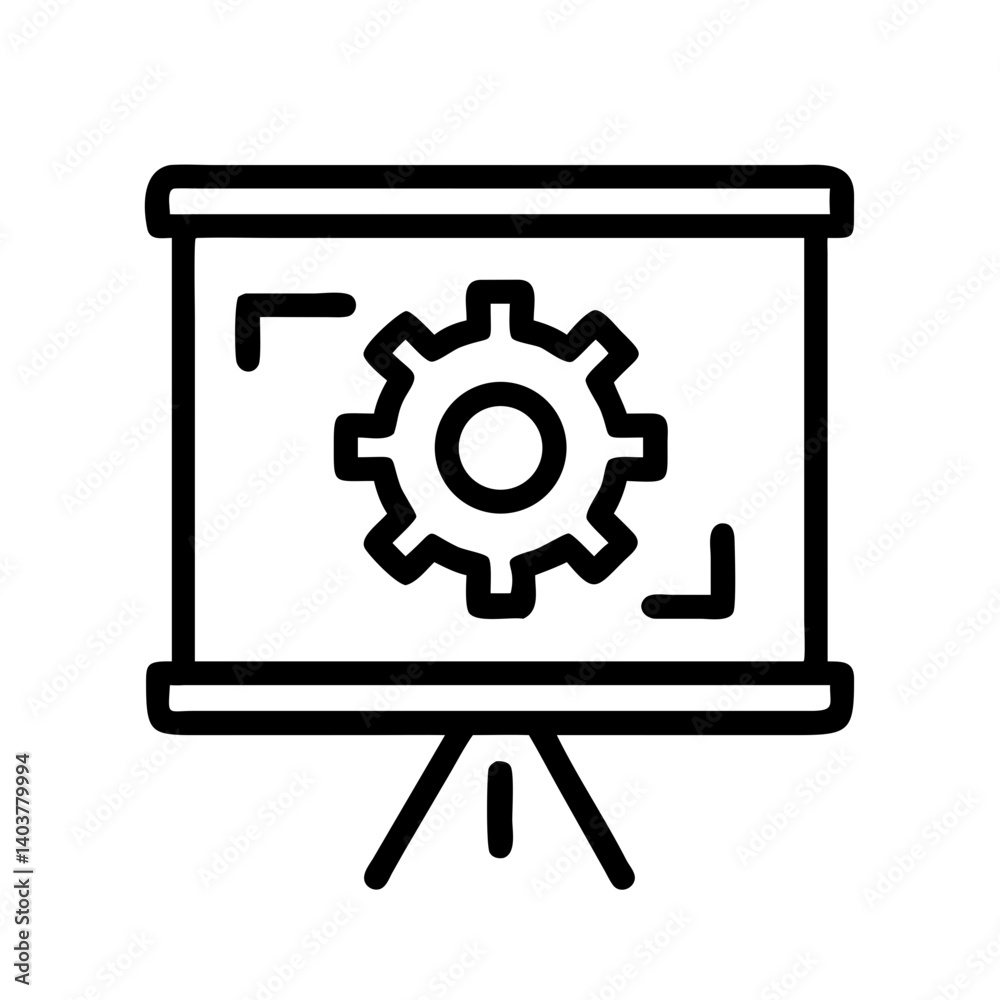 Poster Presentation Screen with Gear Icon Representing Technical Demonstration and System Configuration