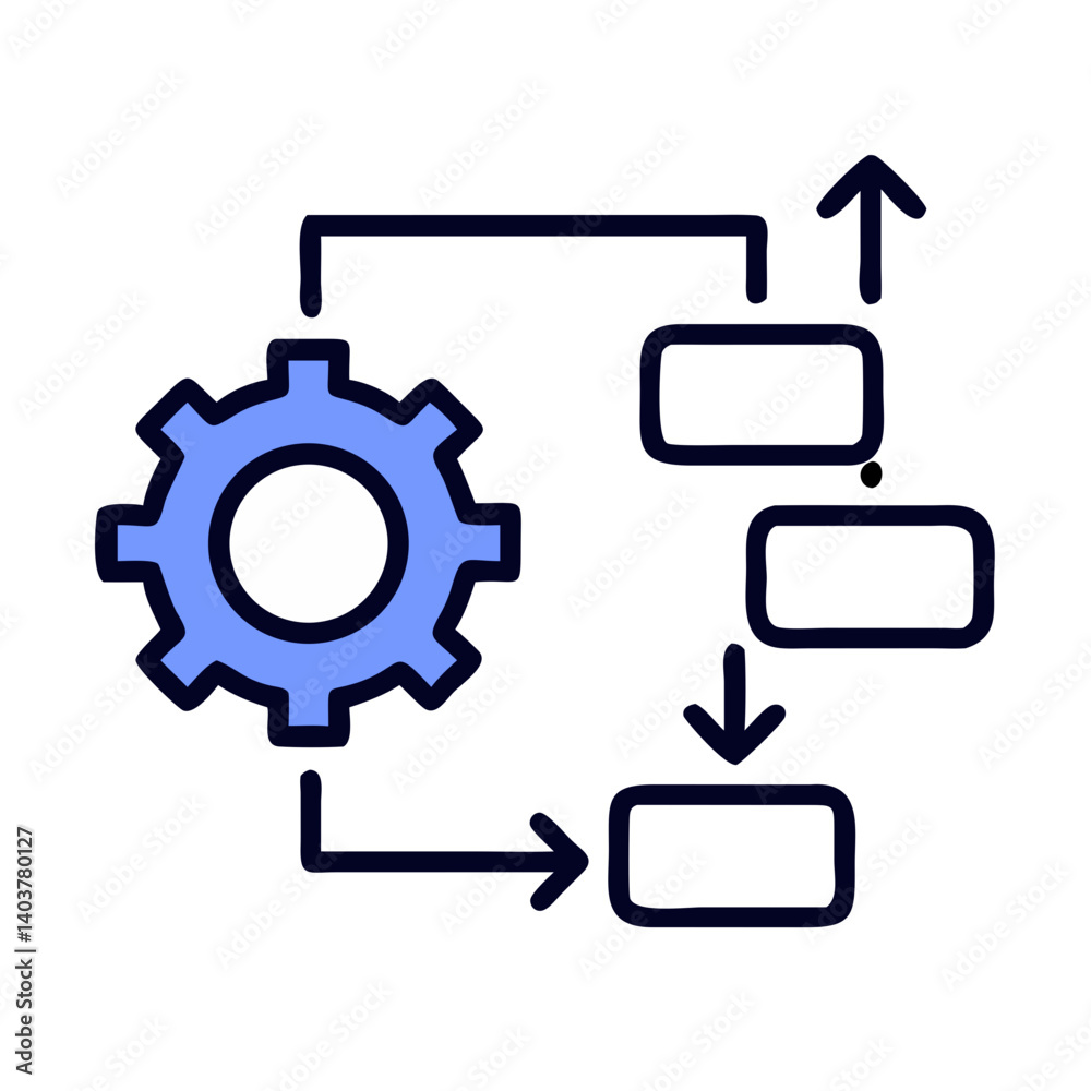 Poster Process Flow Diagram with Gear Icon Representing Workflow Automation and System Optimization
