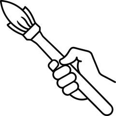 Hand Holding Paintbrush Outline on White Background, Artistic Creation Element