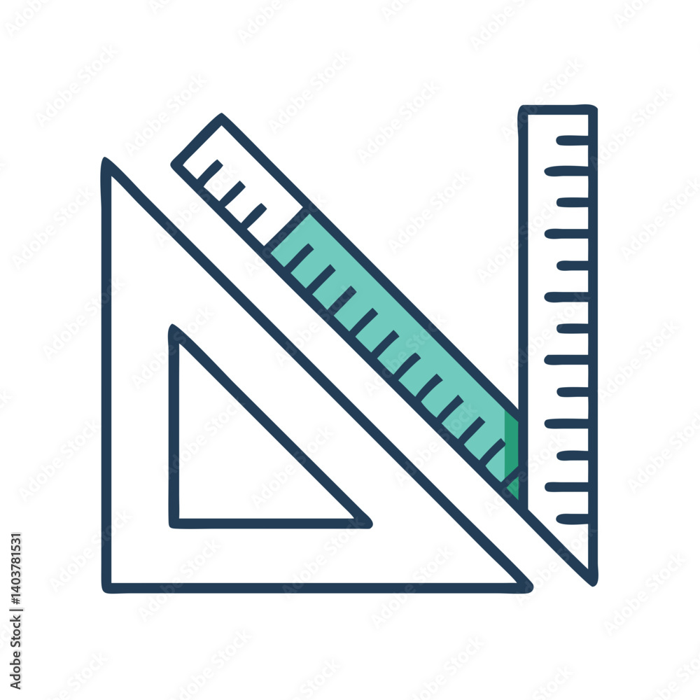 Poster ruler and triangle icon representing precision and geometric measurement tools
