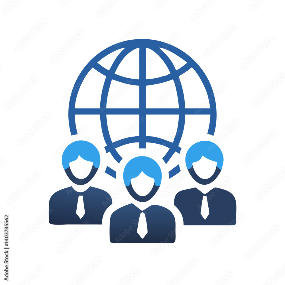 Poster Users with Globe Icon Representing Global Business and International Collaboration