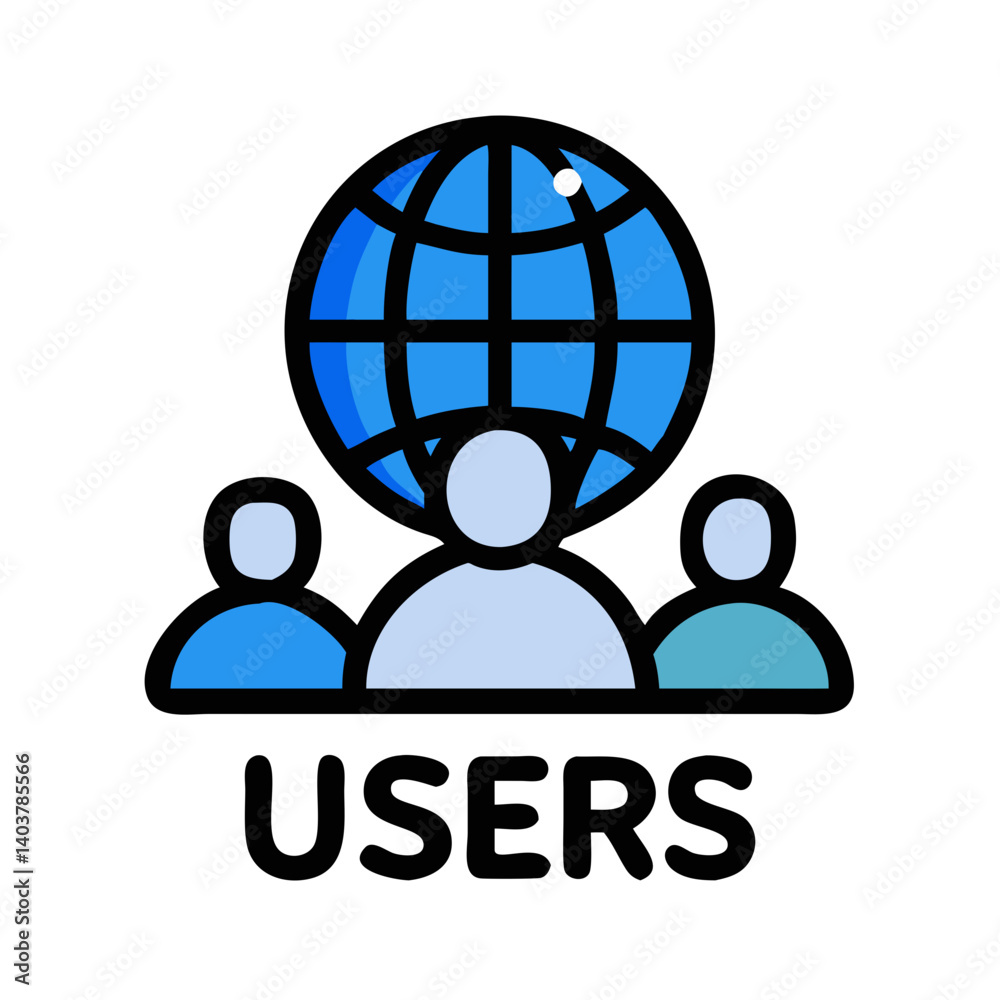 Aufkleber users with globe icon representing global business and international collaboration