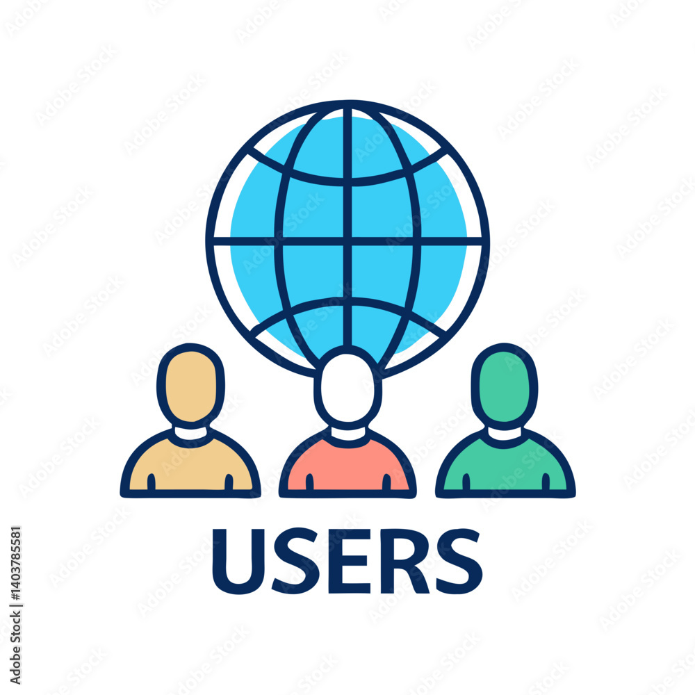 Aufkleber users with globe icon representing global business and international collaboration