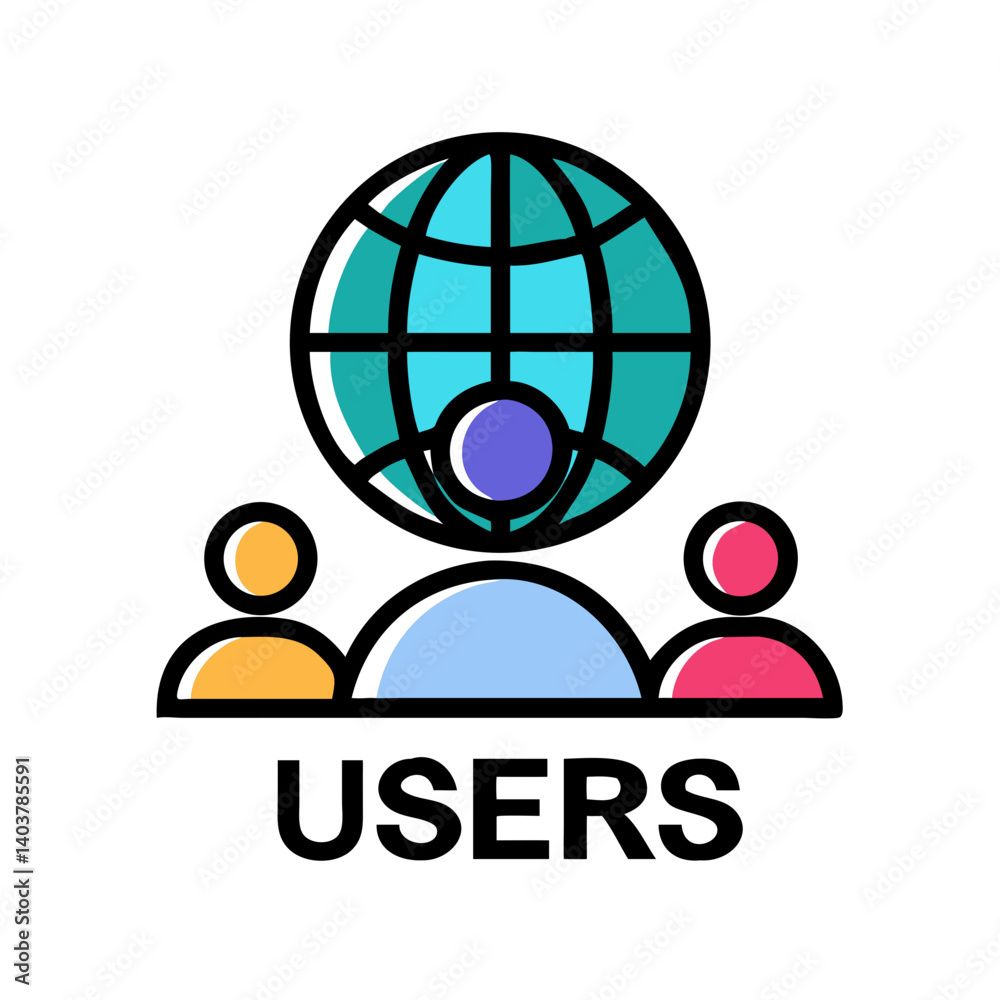 Aufkleber users with globe icon representing global business and international collaboration