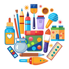 Painting tools elements vector set in cartoon style