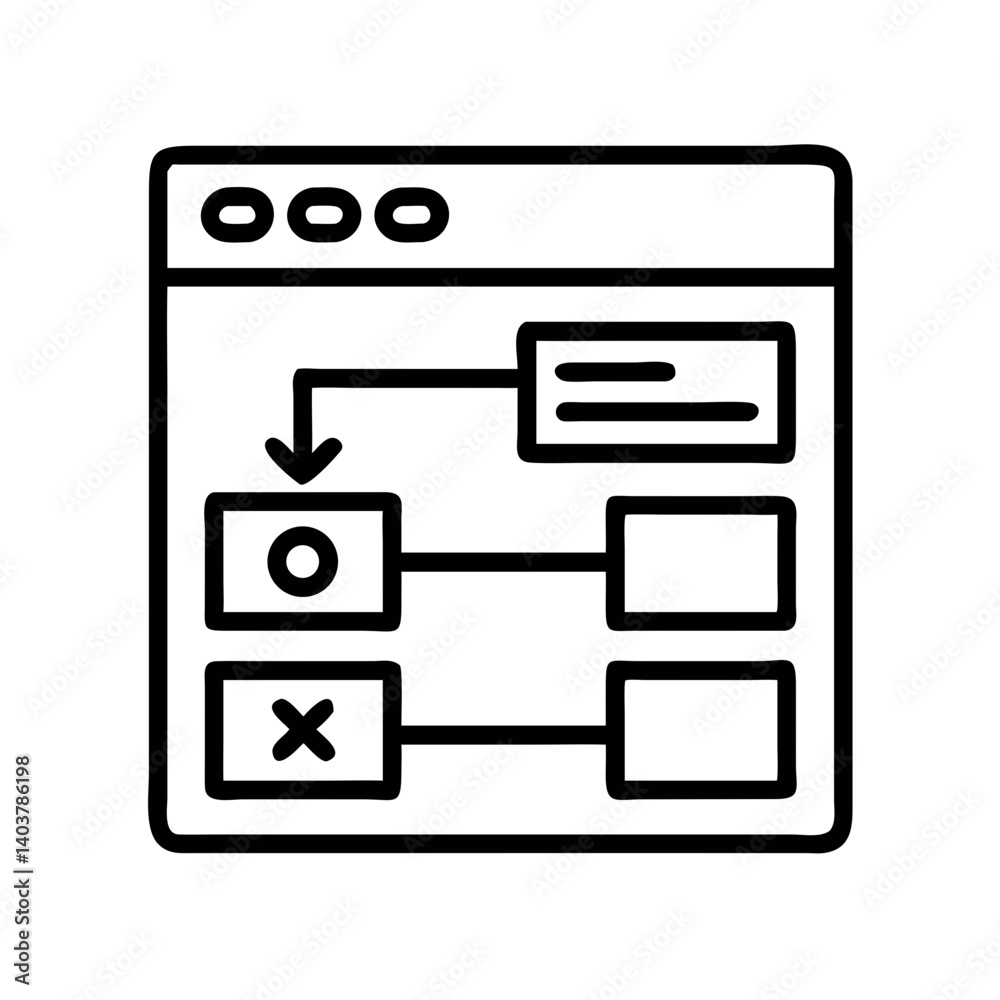 Poster Window Panel with Flowchart Icon Representing Workflow and Process Management
